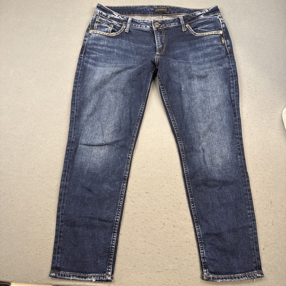 Women's Silver boyfriend Jeans Co W31/L25 straight dark wash whiskering - Picture 3 of 10